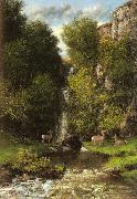 Gustave Courbet A Family of Deer in a Landscape with a Waterfall oil